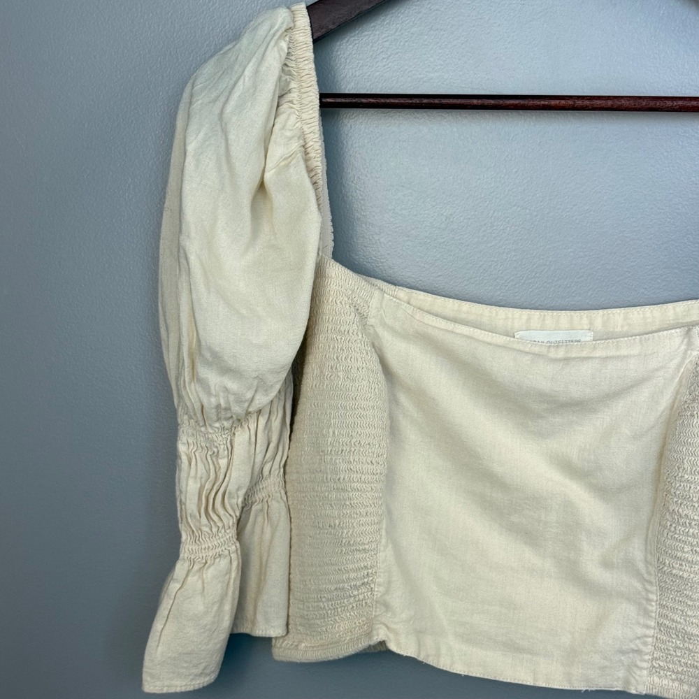 Urban Outfitters Smocked‎ Juliet Sleeve Crop Women's L Cream Square Neck Ruffle - Picture 4 of 12